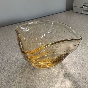 Vintage Murano Style Hand Blown Amber Glass Square Bowl